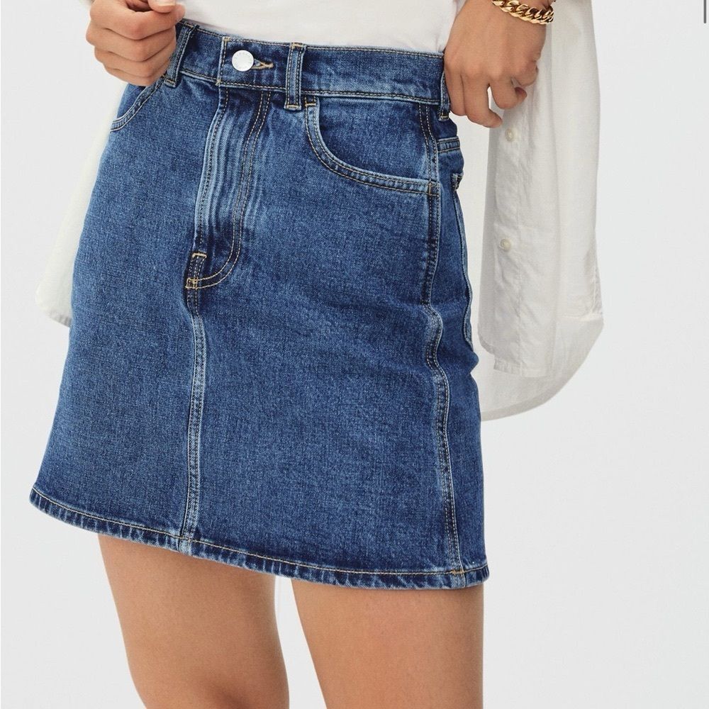 Everlane Way-High Denim Skirt Organic Cotton Blue Jean Skirt Size 25